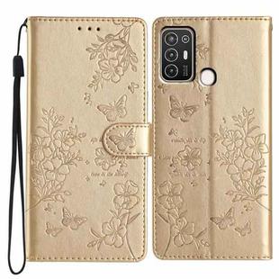 For ZTE Blade A52 Butterfly Love Flower Embossed Leather Phone Case(Gold)