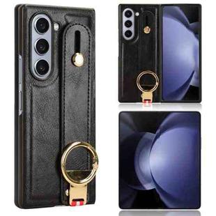 For Samsung Galaxy Z Fold6 Wristband Leather Back Phone Case(Black)