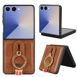 For Samsung Galaxy Z Flip7 5G Wristband Leather Back Phone Case(Brown)