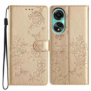 For OPPO A38 4G / A18 Butterfly Love Flower Embossed Leather Phone Case(Gold)