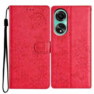 For OPPO A38 4G / A18 Butterfly Love Flower Embossed Leather Phone Case(Red)