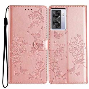 For OPPO A57 4G / 5G / A77 5G Butterfly Love Flower Embossed Leather Phone Case(Rose Gold)