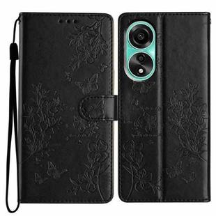 For OPPO A58 4G Global Butterfly Love Flower Embossed Leather Phone Case(Black)