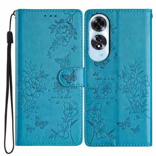 For OPPO A60 Butterfly Love Flower Embossed Leather Phone Case(Blue)