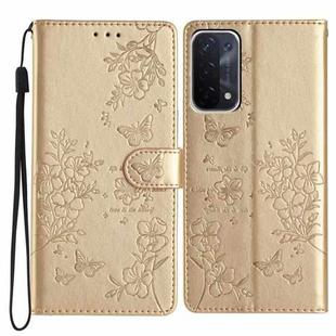 For OPPO A74 5G / A54 5G Butterfly Love Flower Embossed Leather Phone Case(Gold)