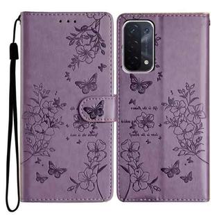 For OPPO A74 5G / A54 5G Butterfly Love Flower Embossed Leather Phone Case(Purple)