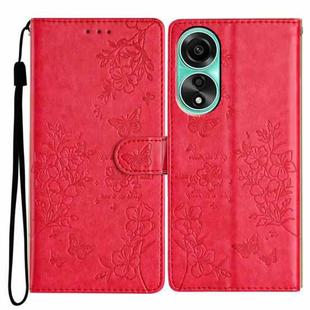 For OPPO A78 4G Butterfly Love Flower Embossed Leather Phone Case(Red)