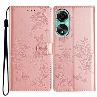 For OPPO A78 4G Butterfly Love Flower Embossed Leather Phone Case(Rose Gold)