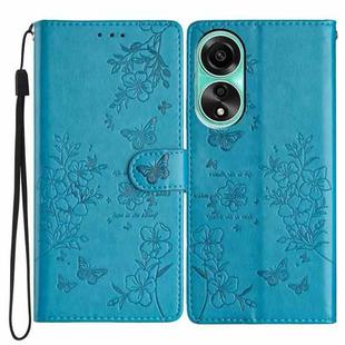 For OPPO A78 4G Butterfly Love Flower Embossed Leather Phone Case(Blue)