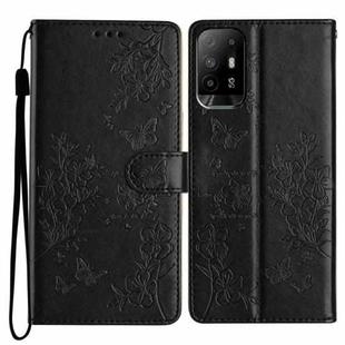 For OPPO A94 5G Butterfly Love Flower Embossed Leather Phone Case(Black)
