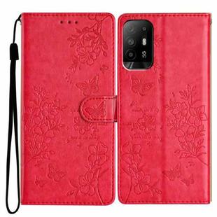 For OPPO A94 5G Butterfly Love Flower Embossed Leather Phone Case(Red)