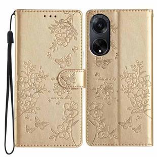 For OPPO A98 Butterfly Love Flower Embossed Leather Phone Case(Gold)