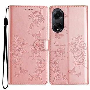 For OPPO A98 Butterfly Love Flower Embossed Leather Phone Case(Rose Gold)