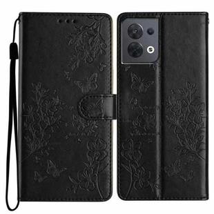 For OPPO Reno8 5G Global Butterfly Love Flower Embossed Leather Phone Case(Black)