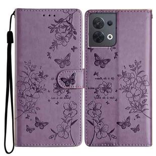 For OPPO Reno8 5G Global Butterfly Love Flower Embossed Leather Phone Case(Purple)