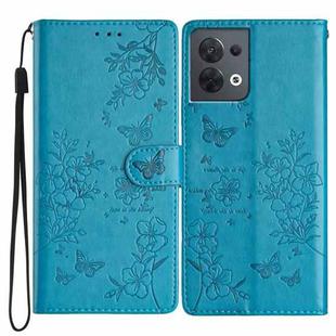 For OPPO Reno8 5G Global Butterfly Love Flower Embossed Leather Phone Case(Blue)