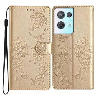 For OPPO Reno8 Pro 5G Global Butterfly Love Flower Embossed Leather Phone Case(Gold)
