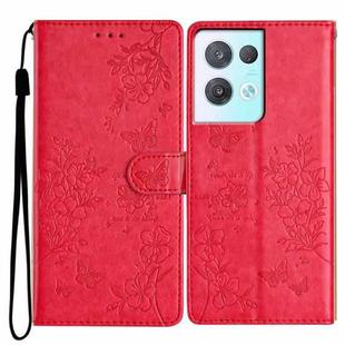 For OPPO Reno8 Pro 5G Global Butterfly Love Flower Embossed Leather Phone Case(Red)