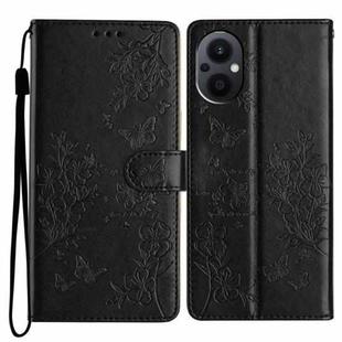 For OPPO Reno8 Lite 5G Butterflies and Flowers Leather Phone Case(Black)