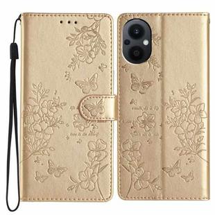For OPPO Reno7 Z 5G Butterfly Love Flower Embossed Leather Phone Case(Gold)