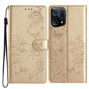 For OPPO Find X5 Butterfly Love Flower Embossed Leather Phone Case(Gold)