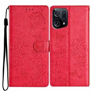 For OPPO Find X5 Butterfly Love Flower Embossed Leather Phone Case(Red)