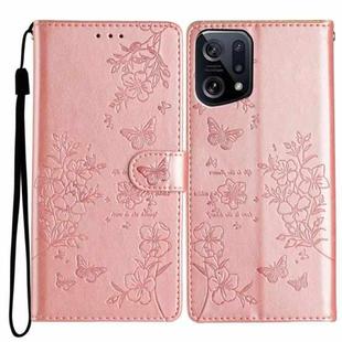 For OPPO Find X5 Butterfly Love Flower Embossed Leather Phone Case(Rose Gold)