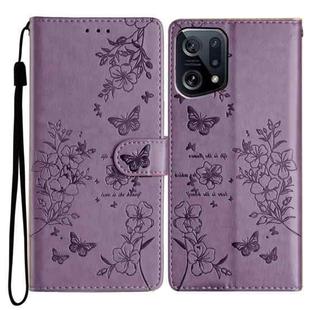 For OPPO Find X5 Butterfly Love Flower Embossed Leather Phone Case(Purple)