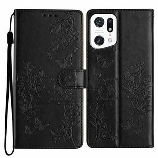 For OPPO Find X5 Pro Butterfly Love Flower Embossed Leather Phone Case(Black)