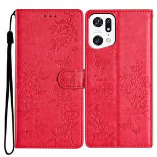 For OPPO Find X5 Pro Butterfly Love Flower Embossed Leather Phone Case(Red)