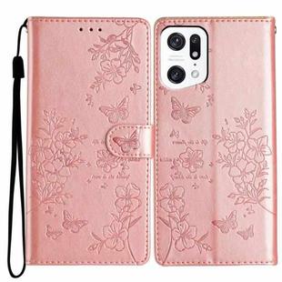 For OPPO Find X5 Pro Butterfly Love Flower Embossed Leather Phone Case(Rose Gold)