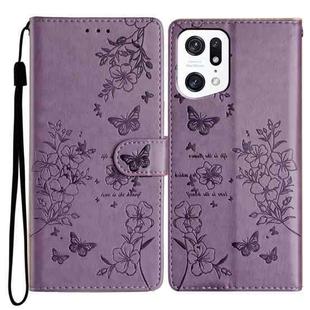 For OPPO Find X5 Pro Butterfly Love Flower Embossed Leather Phone Case(Purple)