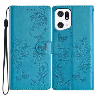 For OPPO Find X5 Pro Butterfly Love Flower Embossed Leather Phone Case(Blue)