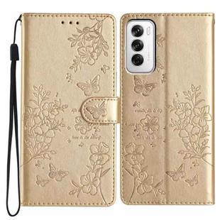 For OPPO Reno12 5G Global Butterfly Love Flower Embossed Leather Phone Case(Gold)