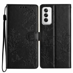 For OPPO Reno12 5G Global Butterfly Love Flower Embossed Leather Phone Case(Black)