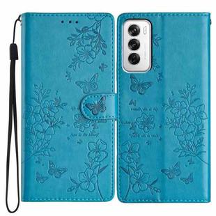 For OPPO Reno12 5G Global Butterflies and Flowers Leather Phone Case(Blue)