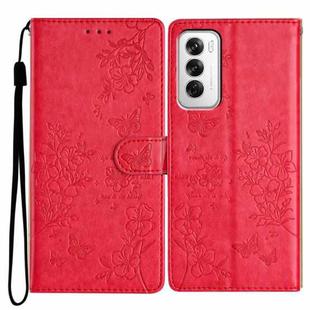 For OPPO Reno12 Pro 5G Global Butterfly Love Flower Embossed Leather Phone Case(Red)