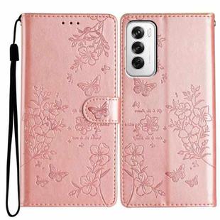 For OPPO Reno12 Pro 5G Global Butterfly Love Flower Embossed Leather Phone Case(Rose Gold)