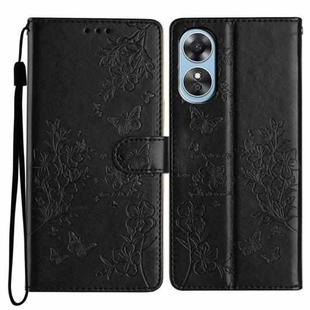 For OPPO A17 Butterfly Love Flower Embossed Leather Phone Case(Black)