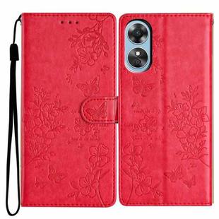 For OPPO A17 Butterfly Love Flower Embossed Leather Phone Case(Red)