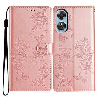 For OPPO A17 Butterfly Love Flower Embossed Leather Phone Case(Rose Gold)