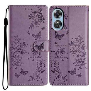 For OPPO A17 Butterfly Love Flower Embossed Leather Phone Case(Purple)