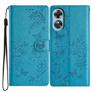 For OPPO A17 Butterfly Love Flower Embossed Leather Phone Case(Blue)