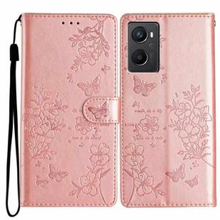 For OPPO A36 / A76 / A96 Butterfly Love Flower Embossed Leather Phone Case(Rose Gold)