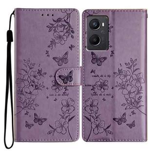 For OPPO A36 / A76 / A96 Butterfly Love Flower Embossed Leather Phone Case(Purple)