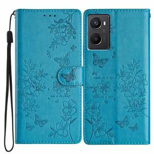 For OPPO A36 / A76 / A96 Butterfly Love Flower Embossed Leather Phone Case(Blue)