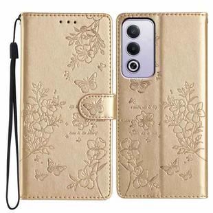 For OPPO A3 Pro 5G Butterflies and Flowers Leather Phone Case(Gold)