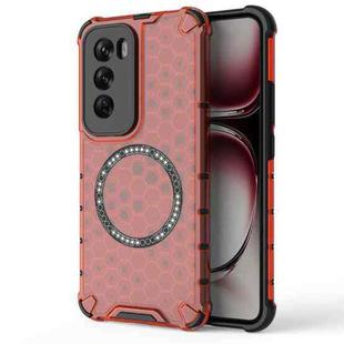 For OPPO Reno12 Pro Global Honeycomb Magnetic Ring Shockproof Phone Case(Red)