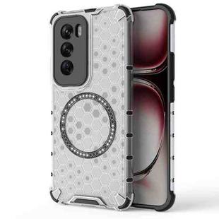 For OPPO Reno12 Global Honeycomb Magnetic Ring Shockproof Phone Case(White)