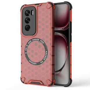 For OPPO Reno12 Global Honeycomb Magnetic Ring Shockproof Phone Case(Red)
